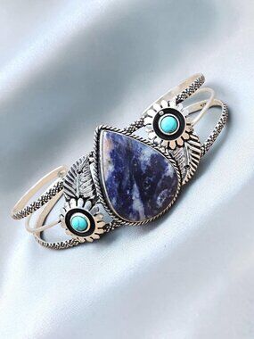 Adjustable Sodalite Gemstone Cuff/Bracelet 7''